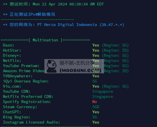 Herza 新加坡VPS 测评 月付3$ 流媒体解锁